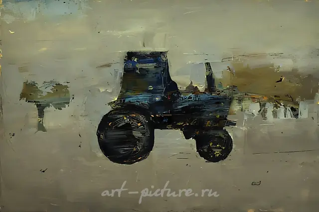 Tractor, 1997, oil, cardboard, 15х21 Author’s property