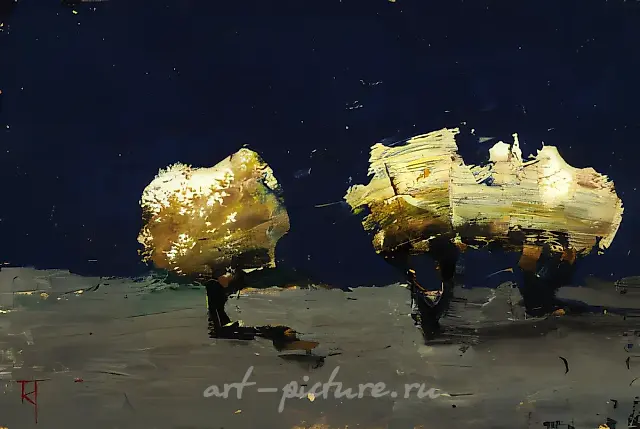 Three trees, 1997, oil, cardboard, 13х21 Author’s property