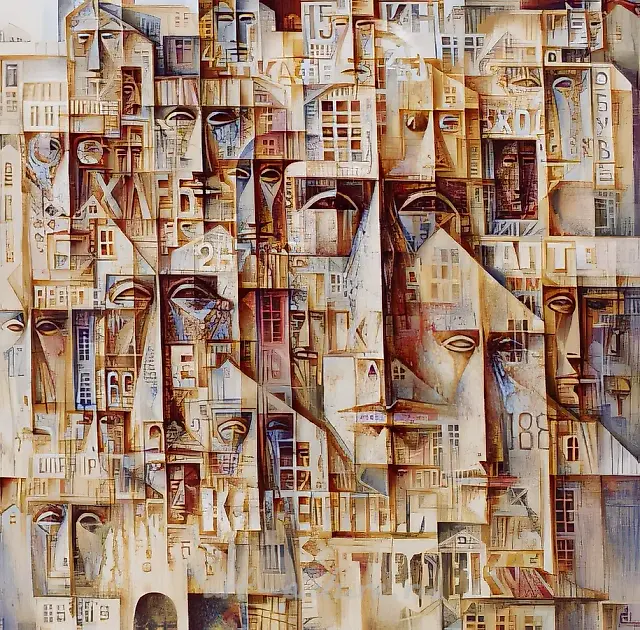 Many-faced city., 1998, canvas, oil, 100х100 Property of the State Tretyakov Gallery