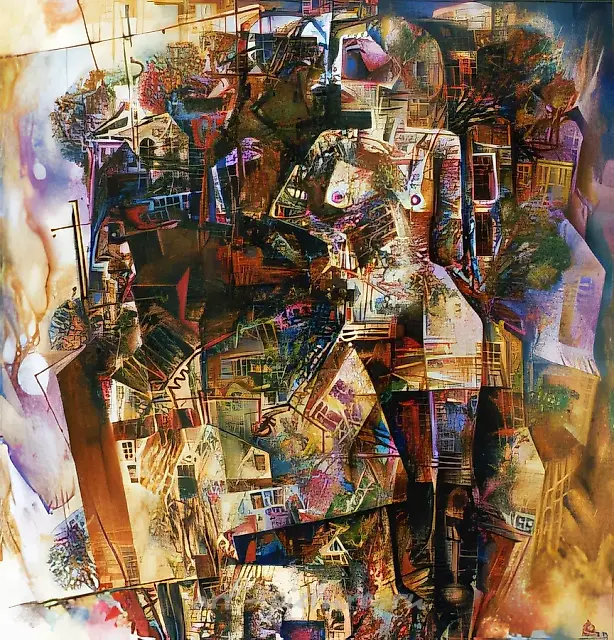 Love against a background of a city and leaving century., 1996, canvas, oil, 140х135 Author’s property 
$6.000