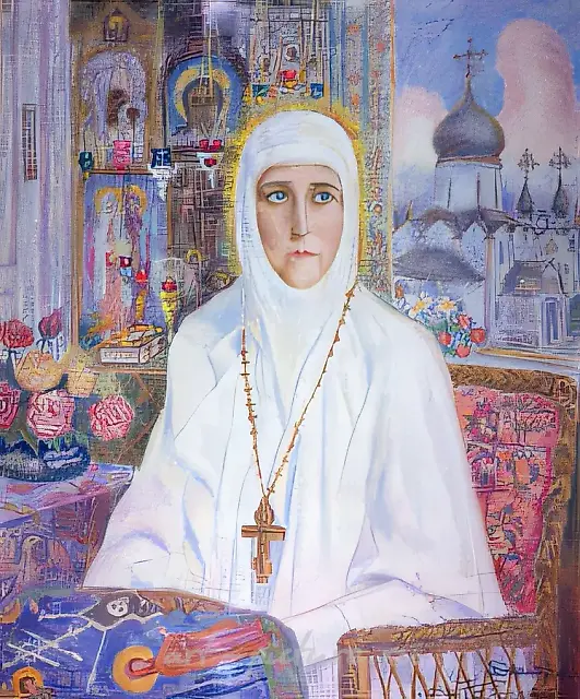 Portrait of Great princess Yelizaveta Fyodorovna., 1990, cardboard, mixed technique, 107х86 Author’s property