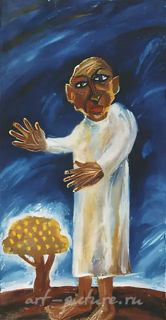 向鸟儿布道，1995年，布面油画，150x60