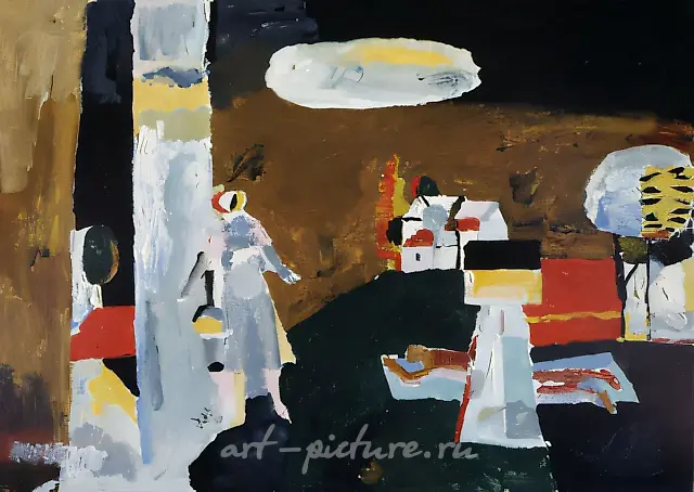 在户外写生，1982年，纸板油画，46x61厘米。作者自藏。