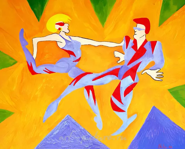 Rock-n-roll dances., 1999, cardboard, oil, 50х60 Author’s property