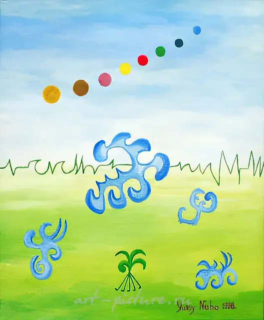 Parade of planets. The first stage of evolution., 1998, canvas on cardboard, oil, 35x30 Author’s property