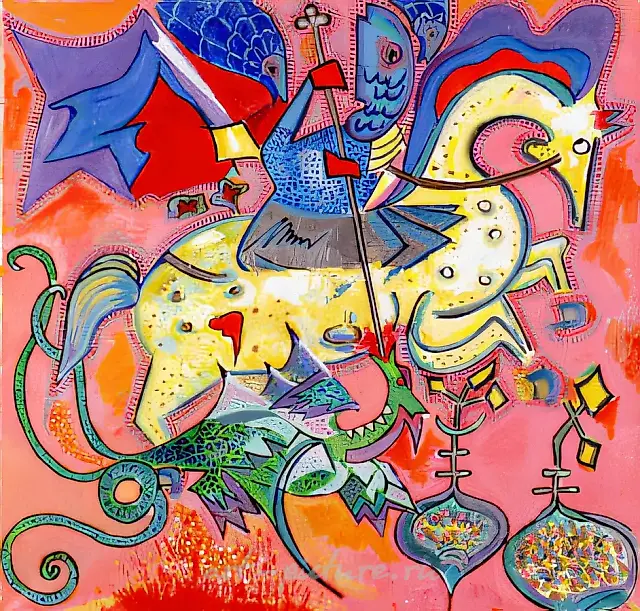 圣乔治，1999年，布面油画，60x60。作者私人收藏，$4850
