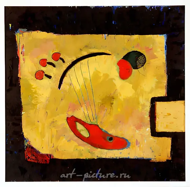 非洲竖琴，1991年，布面油画，60x60。作者藏，3400美元。