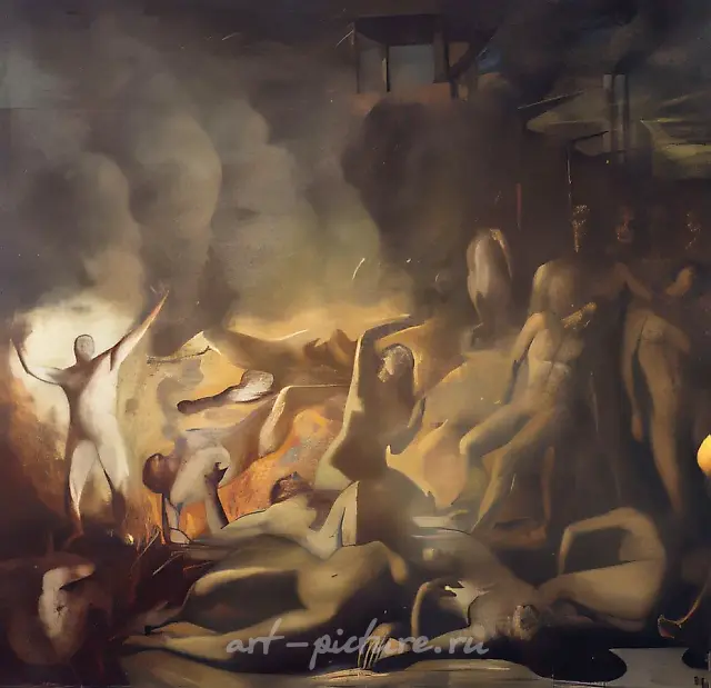 Camp No.3. (Allegory of totalitarianism)., 1963, canvas, oil, 190х200 Author`s property