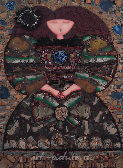 穿绿衣的公主，1998年，马赛克（绿玉髓、青金石、紫水晶、红玛瑙、菊石），145x105