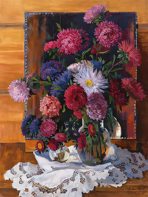 Asters by the Mirror, 1997, oil on canvas, 80х60