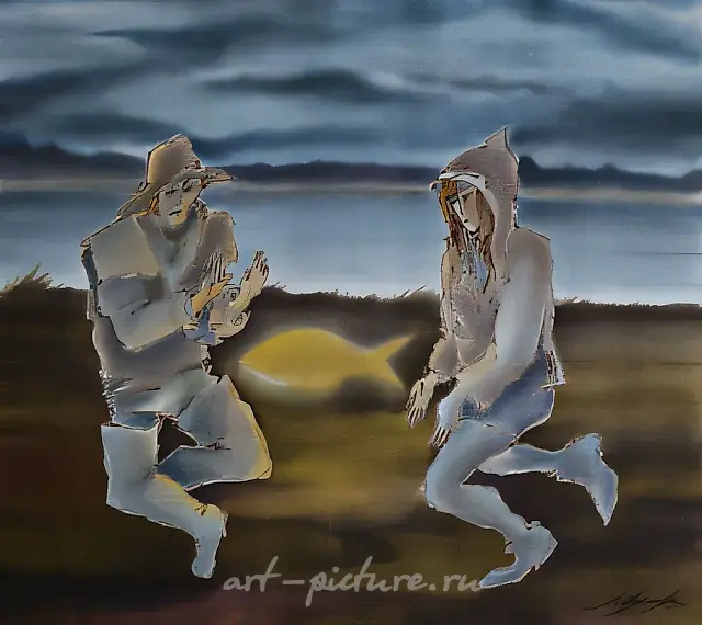 Fishermen, 1998, batik (free painting), 93x105