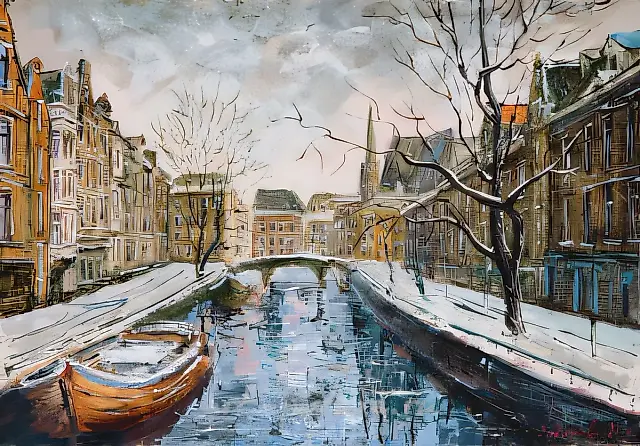 Amsterdam in Winter., 1998, oil on canvas, 35x50