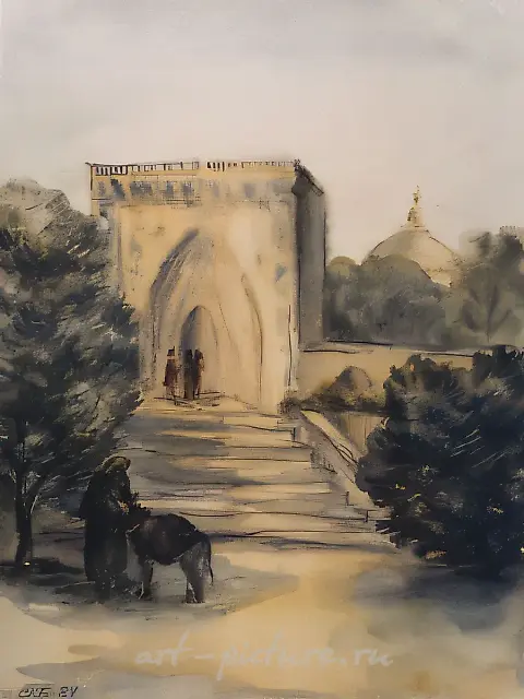 经学院。塔什干。1984年，纸本，水彩，31×23厘米