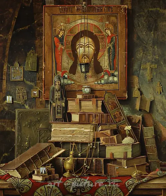 点燃的长明灯，1996年，木材，画布，蛋彩画，146×124