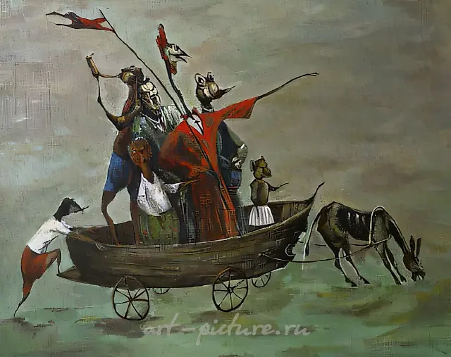 愚人船，1997年，布面油画，80×100