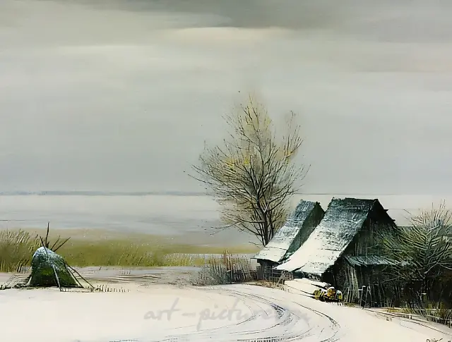 在湖边，1992年，布面油画，60×80
