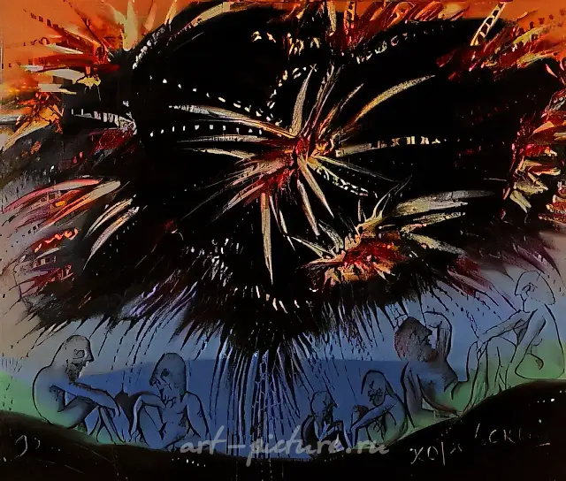 雨中哲学对话，1990年，布面油画，100×120