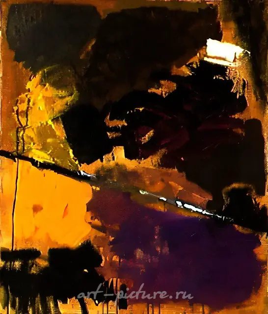 Yellow, violet, gray, 1990, canvas, acryl, 80x70