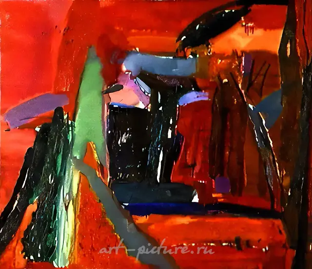 Red landscape, 1990, canvas, oil, 120x140