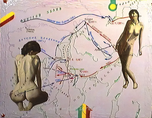 Travelling in the North, 1990, orgalyth, oil, mixed techniques, 116x146