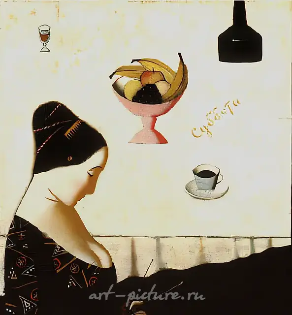 星期六，1993年，布面油画，100x100厘米。作者收藏。