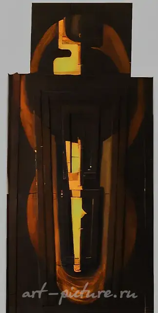 Figures with candles, 1989, wood, oil, 200x100