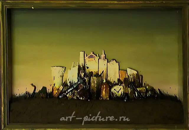 Twilight, 1990, ceramics, tempera, wood, 87x127