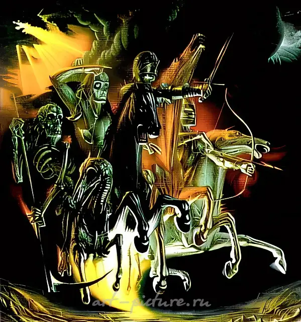 The four riders of apocalypse, 1985, canvas, oil, 200x200