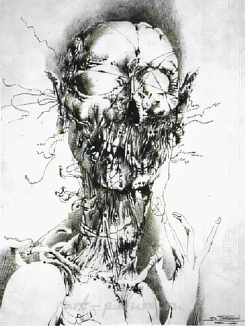 Guest, 1985, ink, paper, pastel, 48x36