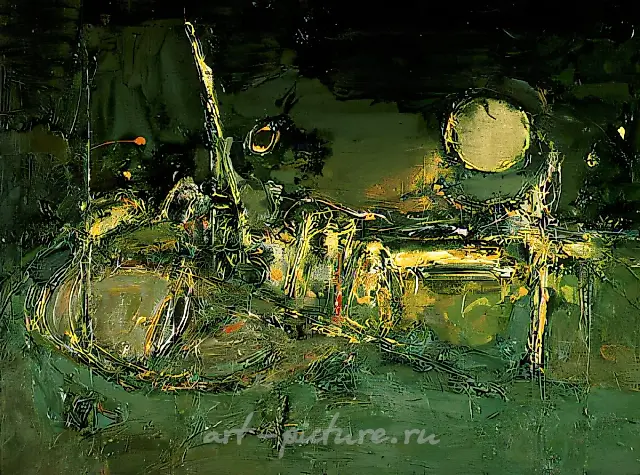 Зеленая стоянка, 1990, холст, масло, 80х100