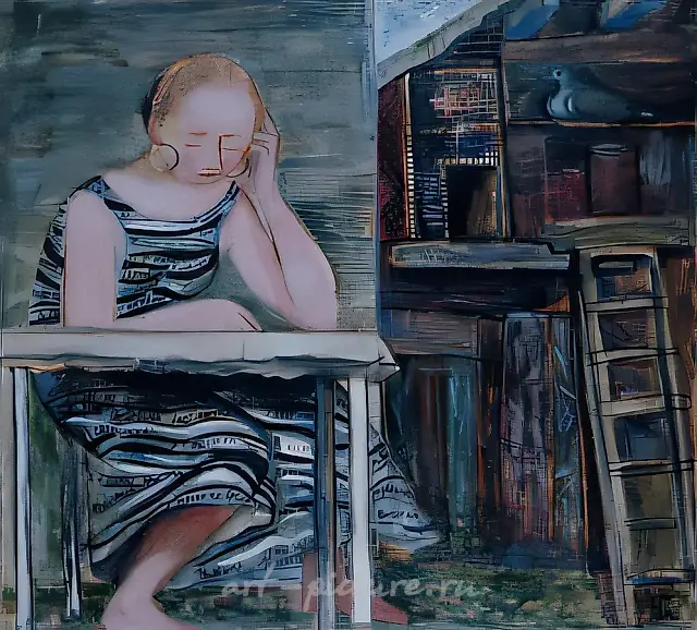 A Reading Woman and a Pegion, 1993, canvas, oil, 100x110 Author`s property