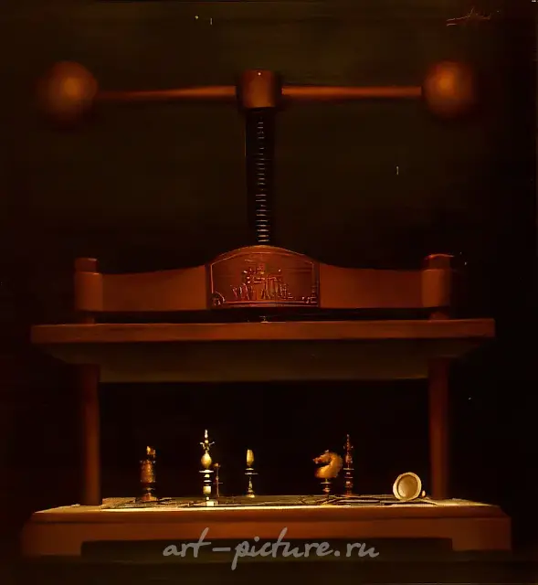 国际象棋桌,1983年,硬质纤维板,油画,70x70