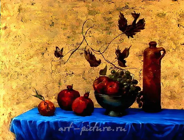 静物与石榴，1990年，纸板，镀金，油画，40x50
