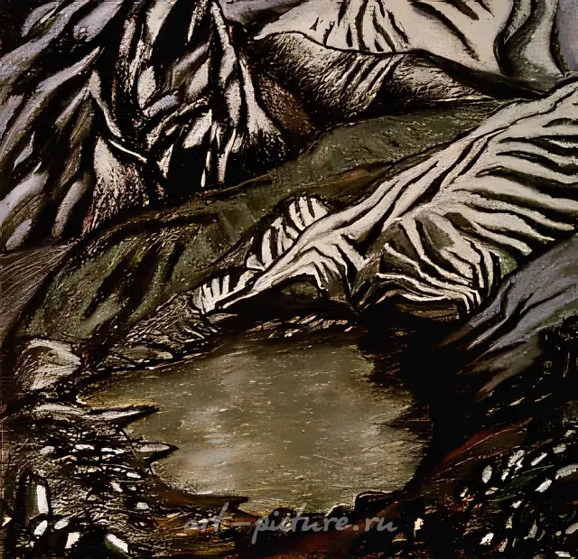 冰川湖，1991年，酱料，粉彩，60x60，$200