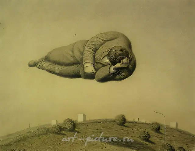 From the series «Inhabited Landscapes». Midday I, 1988, tinted paper, coloured pencil, 48x63