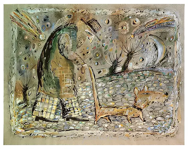 散步，1989年，纸本，水彩，墨水，45x60厘米。作者自藏，500美元