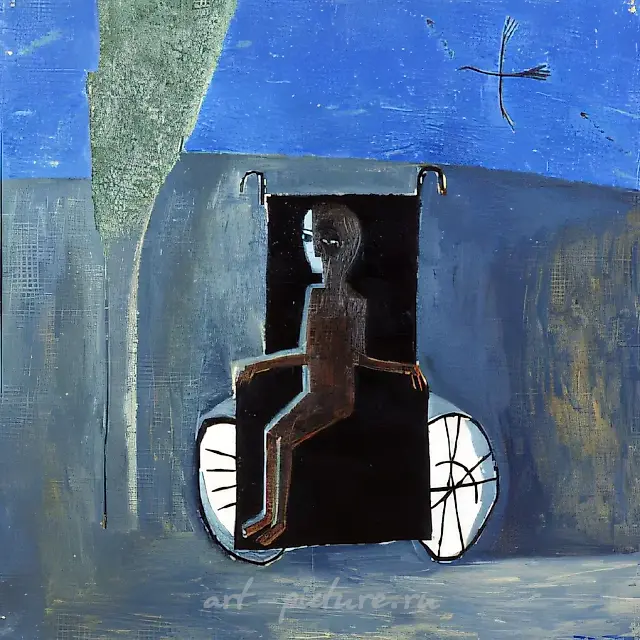 Мальчик в коляске, 1981, холст, масло, 90х90 Cобственность галереи "СТАНБЕТ". Москва.