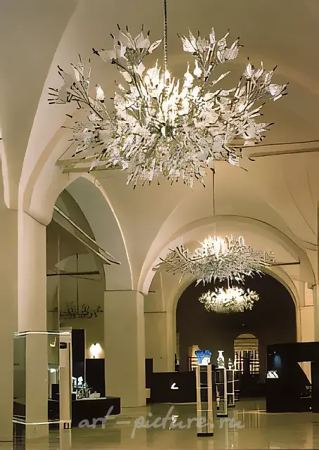 Chandeliers in the Church of John the Baptist near Bor, 1984, crystal, polished steel, D - 200. Property of the Church