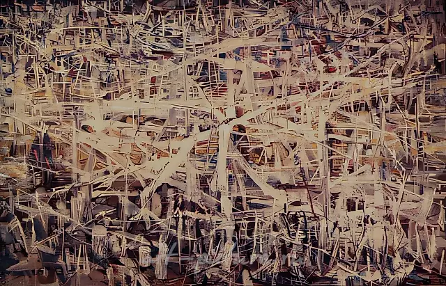 构图，1990年，布面蛋彩画，90x140厘米