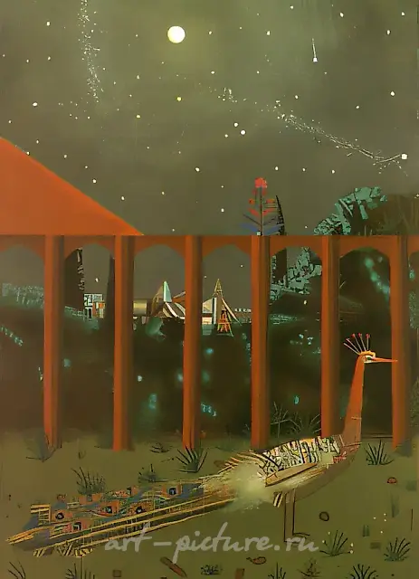 Night in Agra (Series:India), 1987, paper, distemper, 50x70 The work was in Exhibition directorate of the USSR until 1992.
