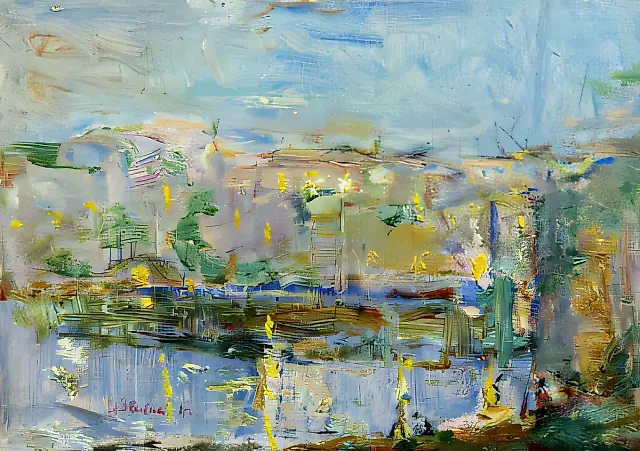 На озере. Вечерний этюд, 1942, картон, масло, 15,5х22