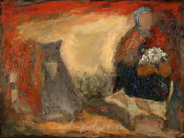 Пейзаж с котом, 1990, холст, масло, 91х83