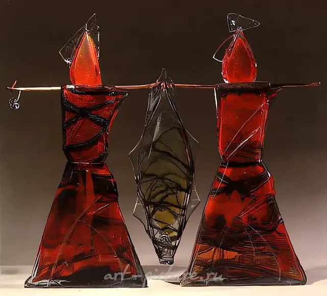 Anglers, 1991, glass, blown and glued, h - 58 cm Property of the Art gallery in Uzhno-Sahalinsk.
