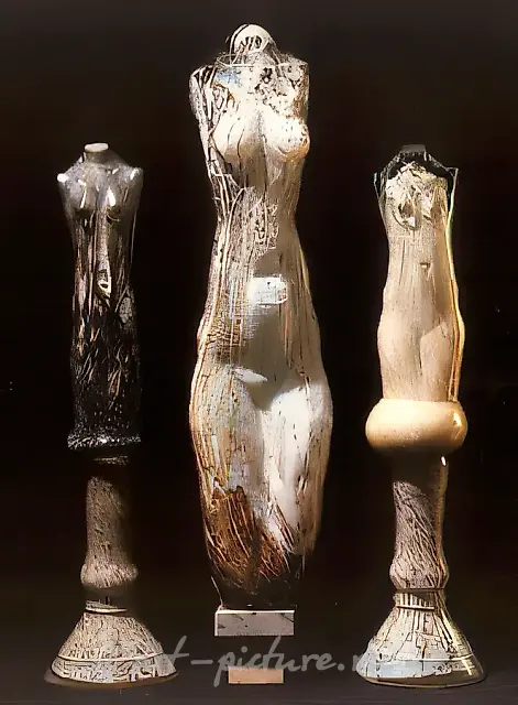 Female Torsos, 1991, coloured glass, free-blown, height 85, 100, 80. 1st figure in private collection in Sweden, 2nd