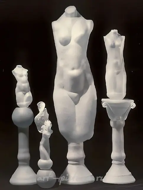 Nudes, 1991, colourless glass, free-blown, height 70, 50, 120, 100. 1, 2, 4 author`s property, 3 in private collection