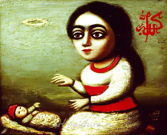 母与子，1990年，布面油画，28×33，作者自藏