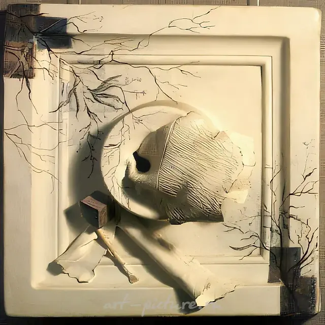 Fragment of the Triptych «Creativity», 1982, faience, modelling, underglaze painting, 80x80. Author`s property