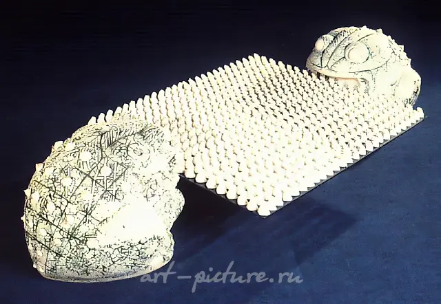 Endless Story, 1990, chamotte, salts, porcelain, 200x100. Author`s property. $1000