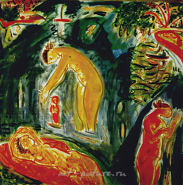 The blue beach, 1992, canvas, oil, 90x90 Property of "Arta" Gallery. Orenburg. $ 2000
