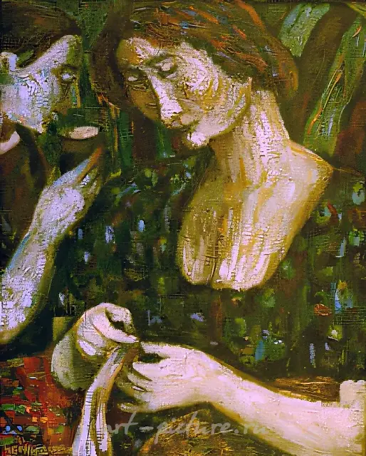 In a Striped Armchair, 1992, orgalith, oil, 74x60. Property of «Arta» Gallery. $1000